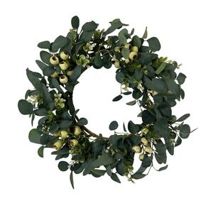 Artificial Eucalyptus Wreath Cream Berries Greenery Farmhouse Door Decor 18 Inch